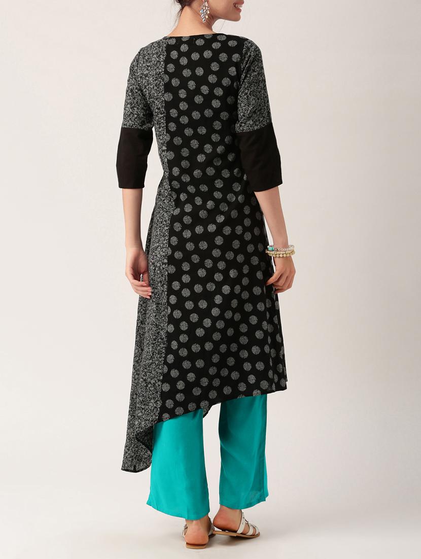 black cotton kurta palazzo set - 15030395 - Zoom Image - 3