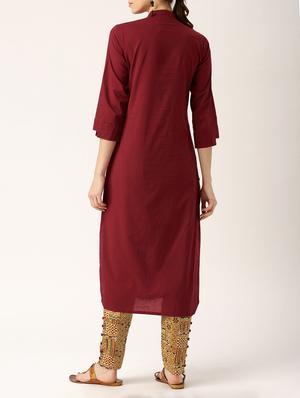 red cotton kurta pant set - 15030396 - Standard Image - 3