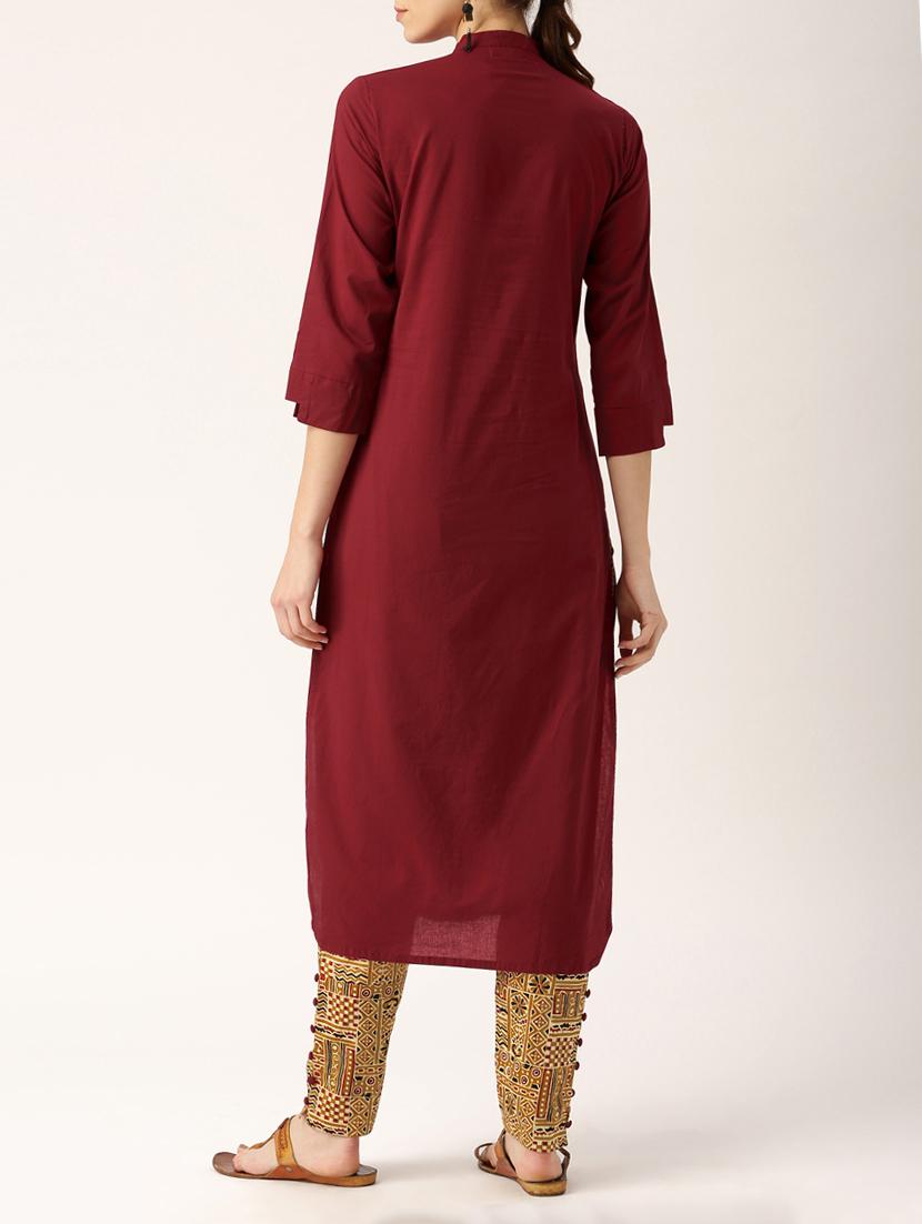 red cotton kurta pant set - 15030396 - Zoom Image - 3