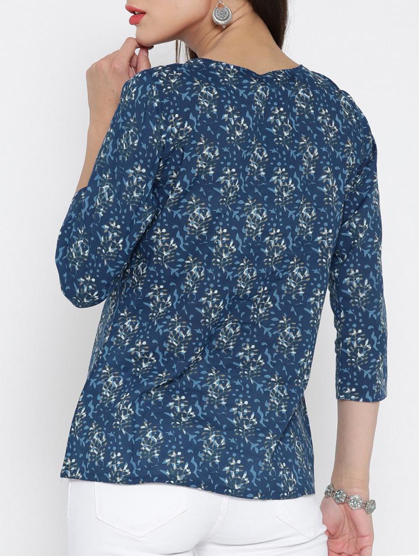 blue printed cotton top - 15030422 - Zoom Image - 3