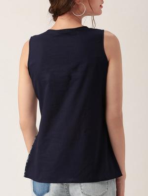 navy blue printed cotton top - 15030431 - Standard Image - 3