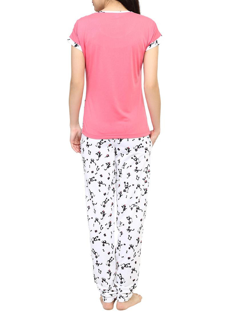 white printed nightwear pajama set - 15030639 - Zoom Image - 3