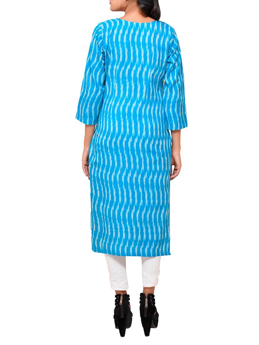 soch blue cotton straight kurta - 15030733 - Zoom Image - 3