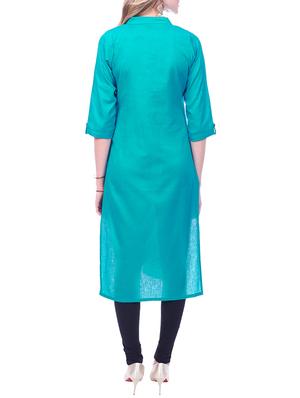 sky blue cotton solid straight kurta - 15030861 - Standard Image - 3