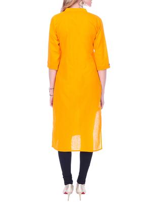 yellow cotton solid kurta - 15030862 - Standard Image - 3