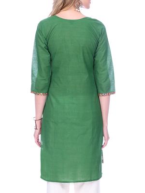green cotton straight kurta - 15030871 - Standard Image - 3