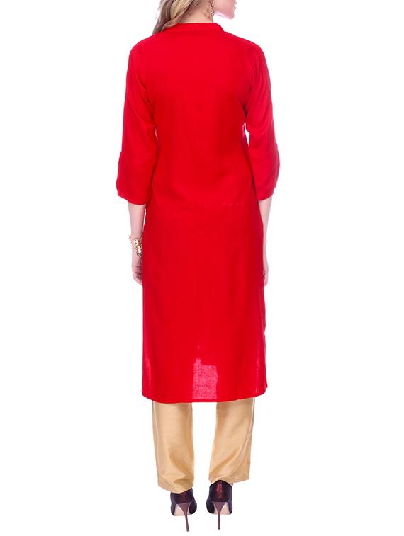 red rayon solid kurta - 15030877 - Zoom Image - 3