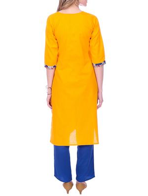 yellow cotton straight kurta - 15030878 - Standard Image - 3