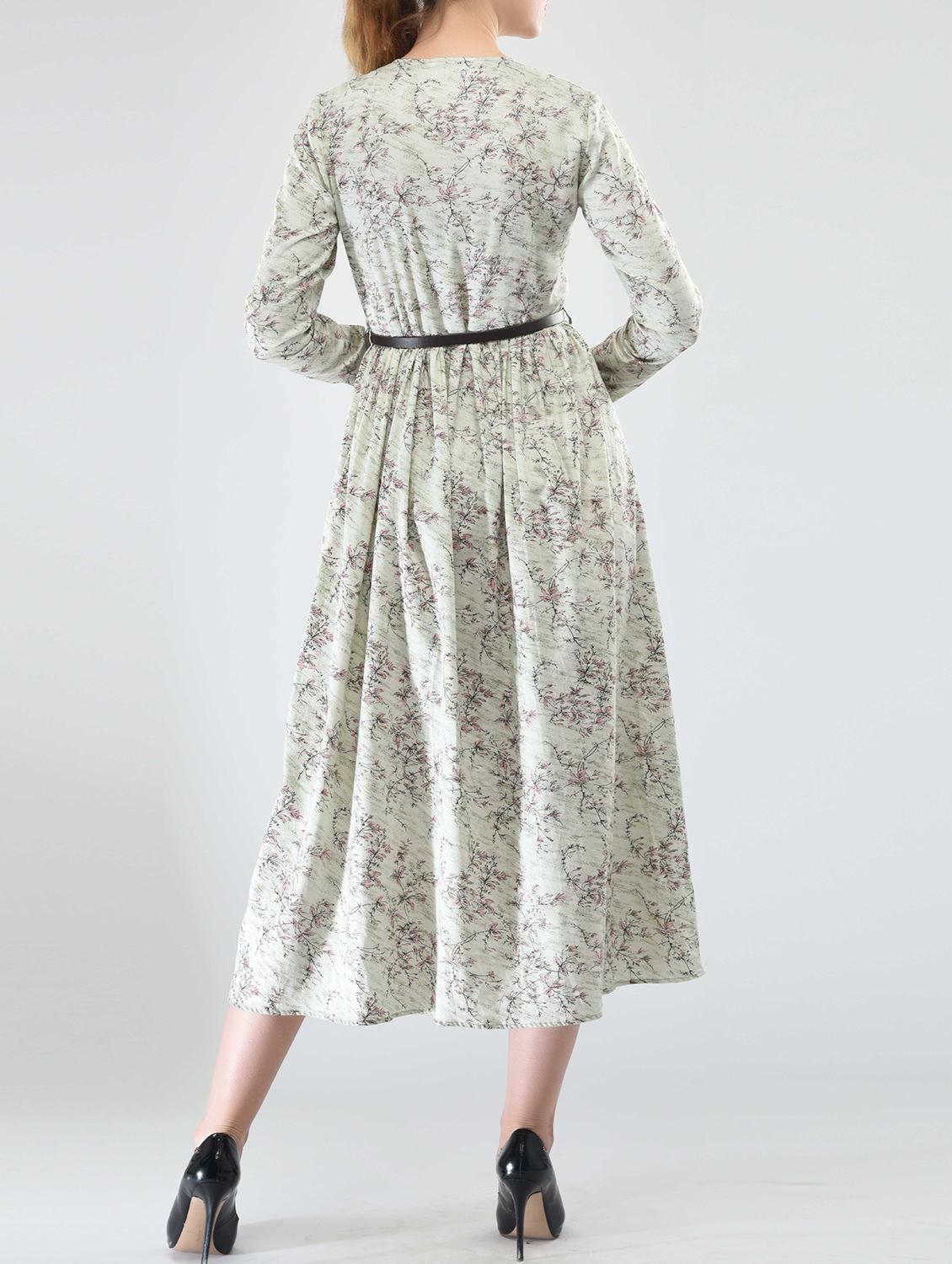 grey cotton printed a-line dress - 15030993 - Zoom Image - 3
