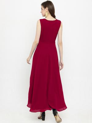 pink solid georgette assymetric dress - 15031077 - Standard Image - 3