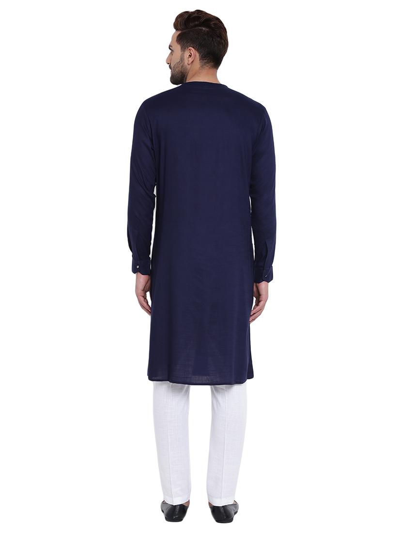 navy blue rayon ethnic wear set - 15031313 - Zoom Image - 3