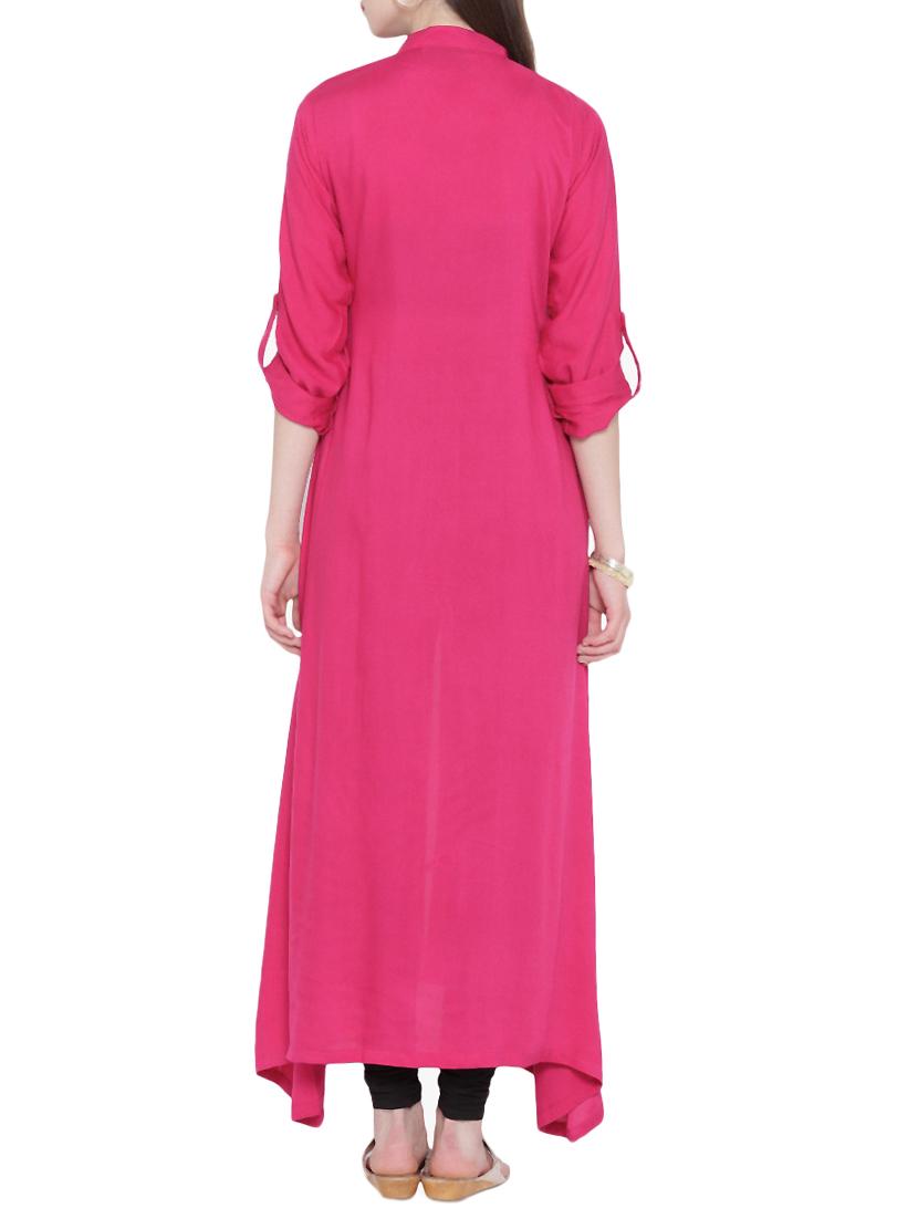 pink crepe solid kurta - 15032328 - Zoom Image - 3