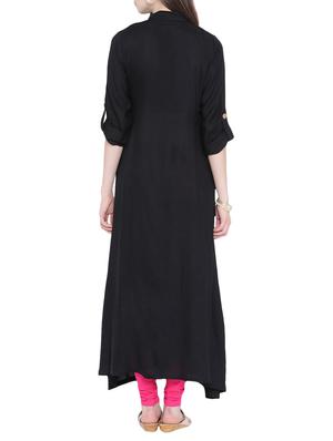 black crepe solid kurta - 15032329 - Standard Image - 3