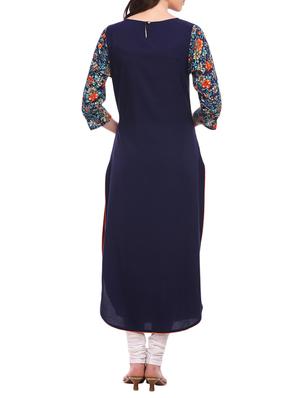 blue crepe straight kurta - 15032334 - Standard Image - 3