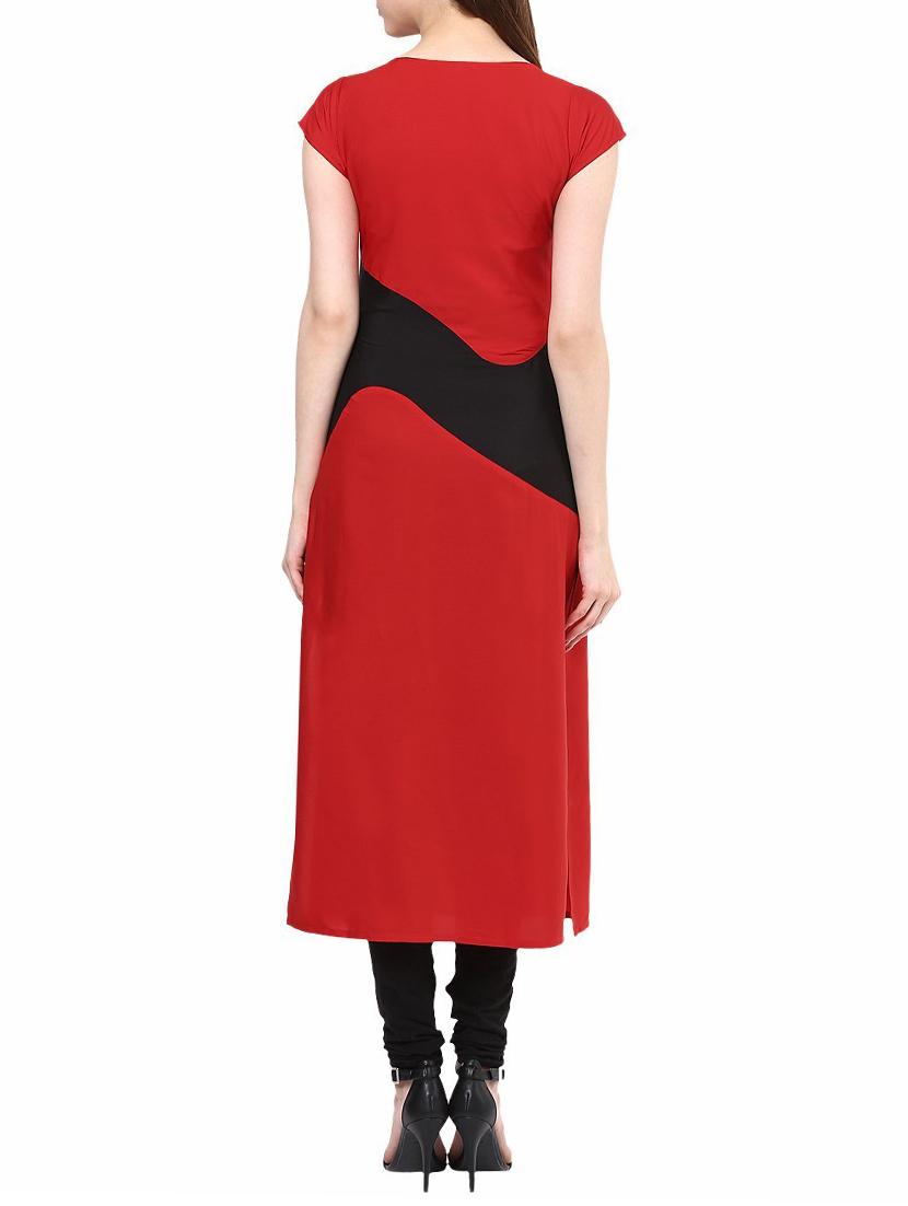 red crepe straight kurta - 15032339 - Zoom Image - 3