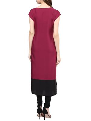 maroon crepe straight kurta - 15032345 - Standard Image - 3