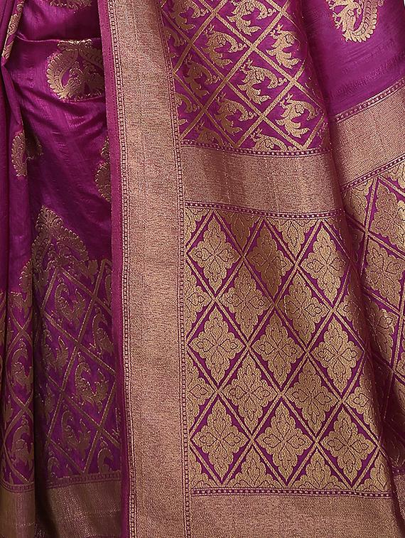 purple art silk woven saree with blouse - 15032838 - Zoom Image - 3