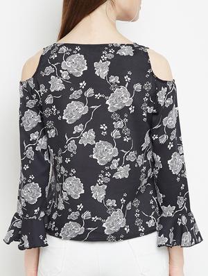 black floral cold shoulder top - 15034186 - Standard Image - 3