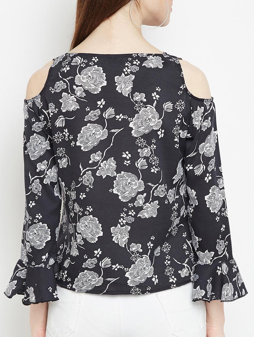 black floral cold shoulder top - 15034186 - Zoom Image - 3