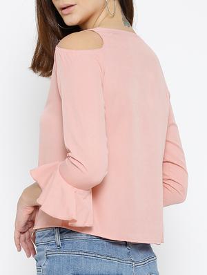 pink solid cold shoulder top - 15034228 - Standard Image - 3
