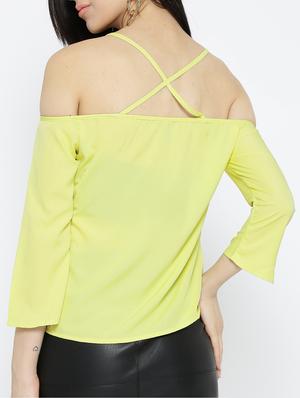 yellow solid cold shoulder top - 15034245 - Standard Image - 3