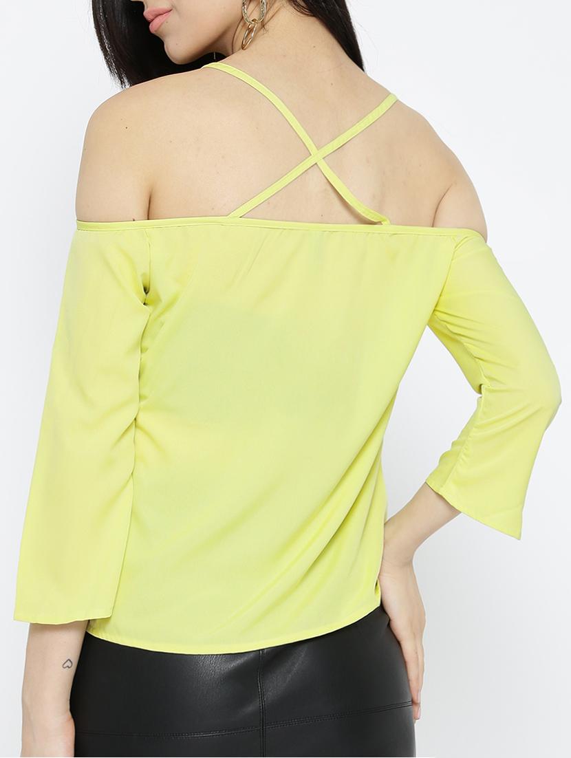 yellow solid cold shoulder top - 15034245 - Zoom Image - 3