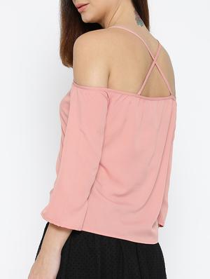 pink solid cold shoulder top - 15034246 - Standard Image - 3