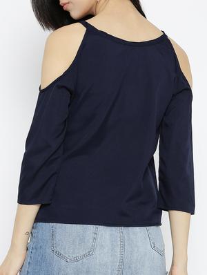 navy blue solid cold shoulder top - 15034258 - Standard Image - 3