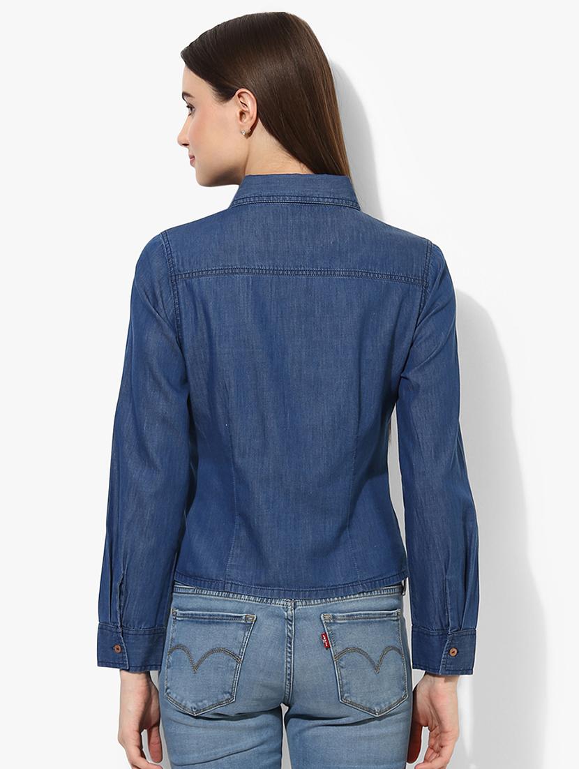 blue solid denim shirt - 15036108 - Zoom Image - 3