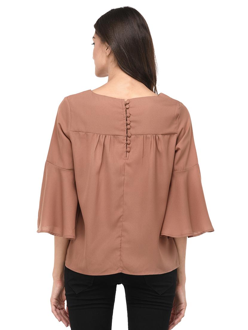 beige solid bell sleeved top - 15037159 - Zoom Image - 3