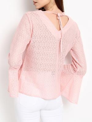 bell sleeved tie back laced top - 15037191 - Standard Image - 3