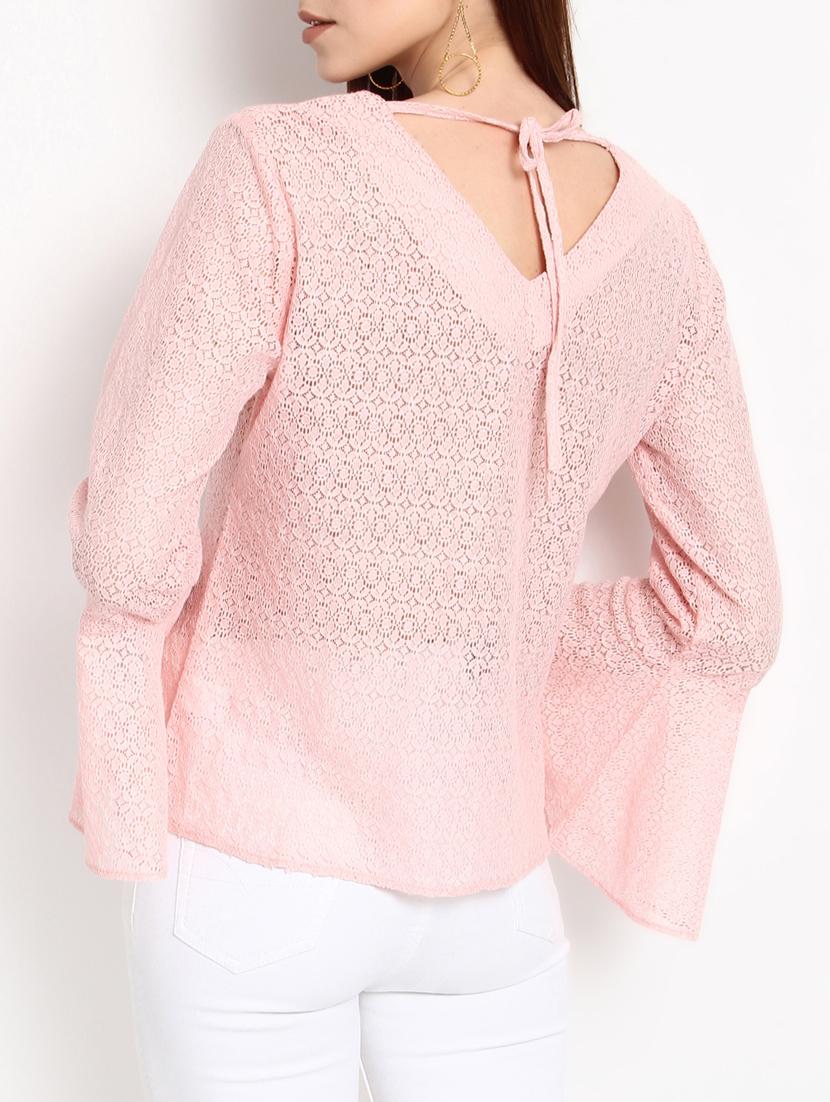 bell sleeved tie back laced top - 15037191 - Zoom Image - 3