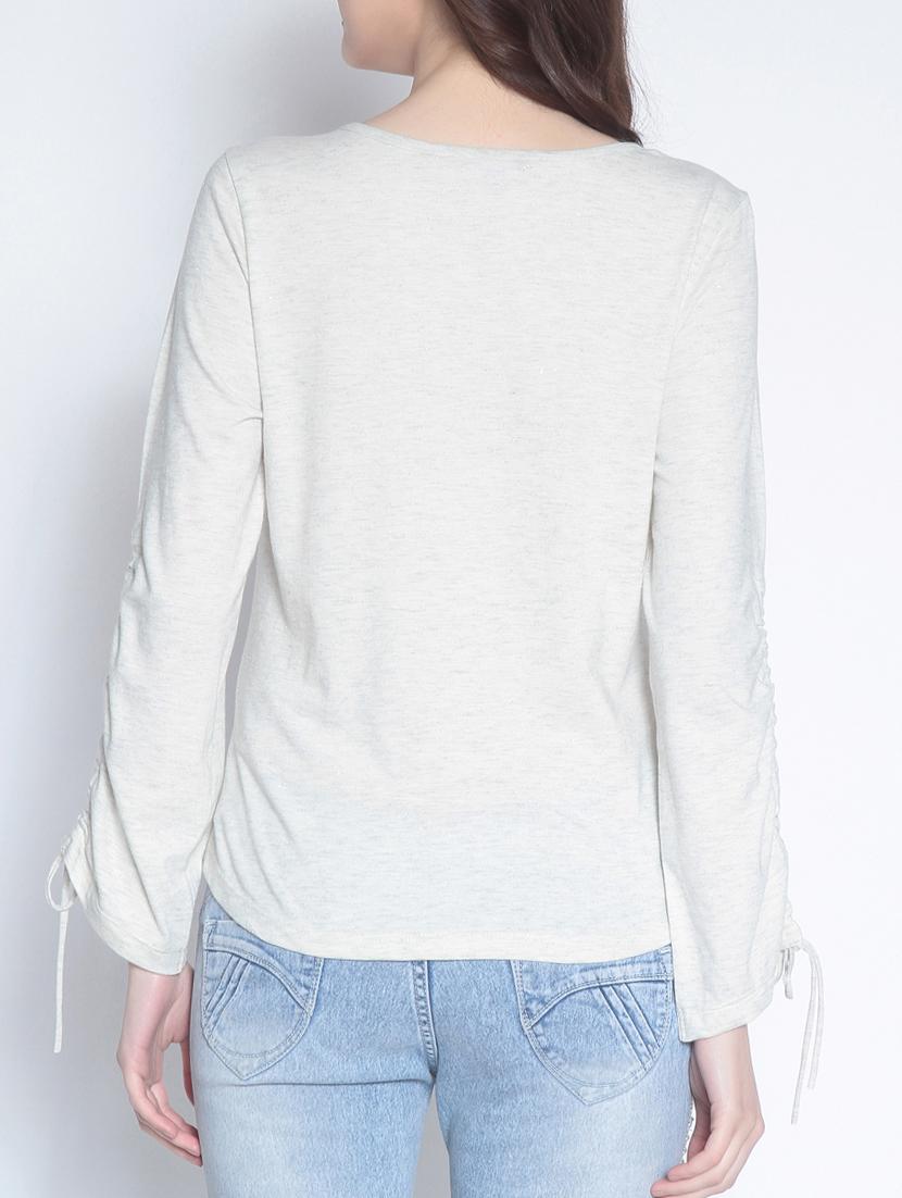 ruched sleeve embellished heather top - 15037756 - Zoom Image - 3