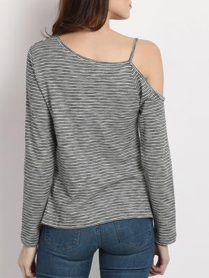 single cold shoulder striped top - 15038426 - Standard Image - 3