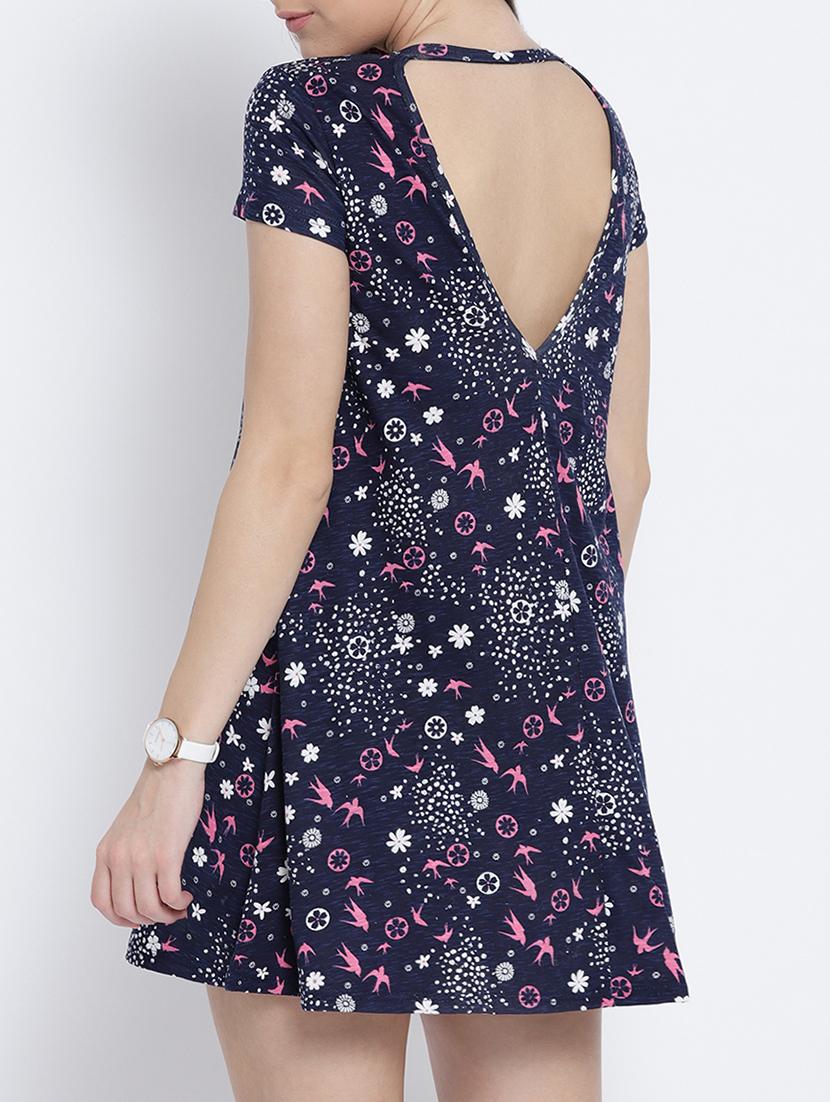 navy blue cotton aline dress - 15041401 - Zoom Image - 3