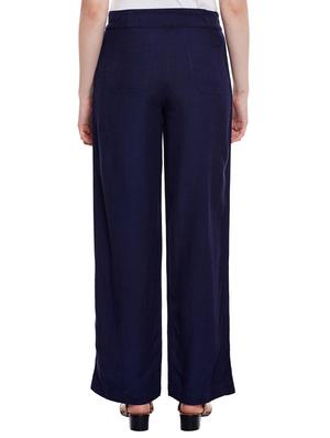 navy blue cotton wide leg trouser - 15042650 - Standard Image - 3