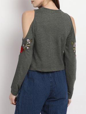 cold shoulder embroidered top - 15044334 - Standard Image - 3