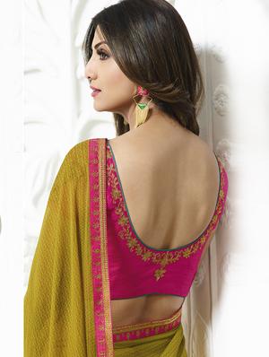 mehandi chiffon printed saree with blouse - 15044944 - Standard Image - 3