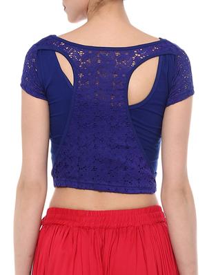 blue cotton lycra solid blouse - 15046140 - Standard Image - 3