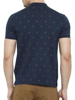 navy blue all over print polo t-shirt - 15046637 - Standard Image - 3