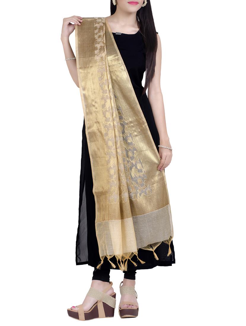 beige chanderi banarasi dupatta - 15046937 - Zoom Image - 3