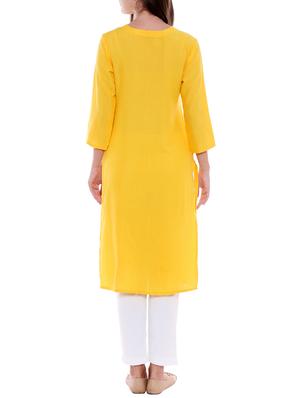 yellow straight slit solid kurta - 15047110 - Standard Image - 3