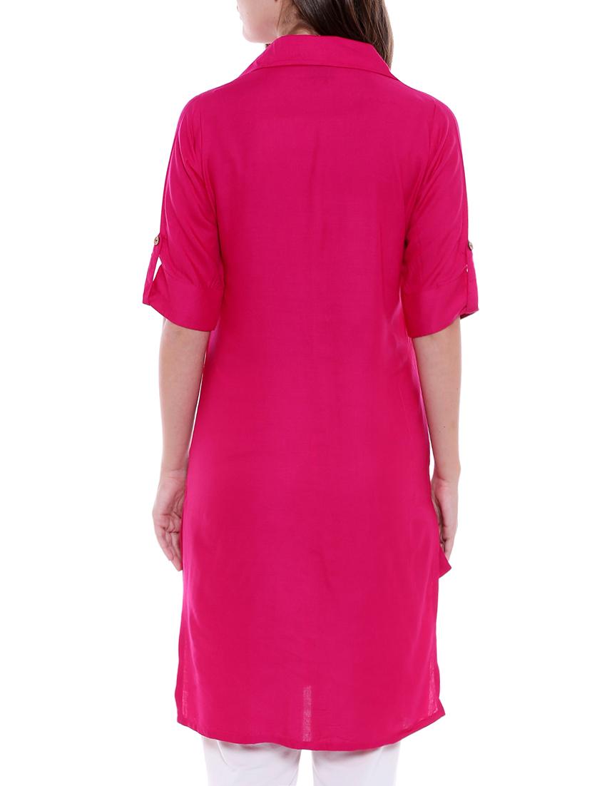 pink shirt collor solid kurta - 15047133 - Zoom Image - 3