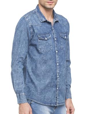blue denim casual shirt - 15048109 - Standard Image - 3