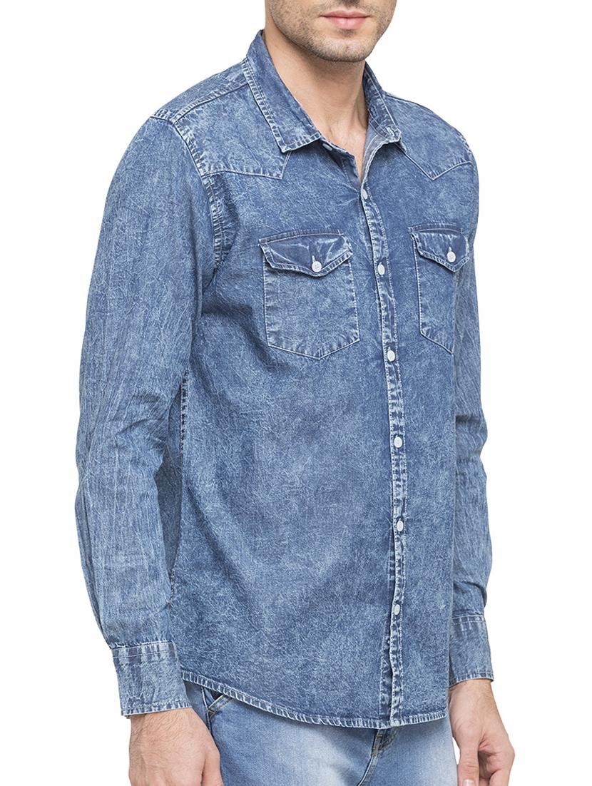 blue denim casual shirt - 15048109 - Zoom Image - 3