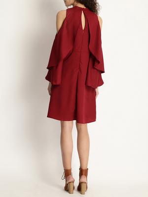 maroon solid a-line dress - 15048178 - Standard Image - 3