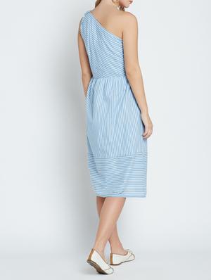 blue striped single shoulder dress - 15048190 - Standard Image - 3