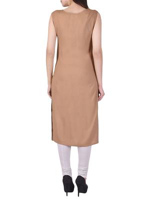 beige rayon solid kurta - 15048397 - Standard Image - 3