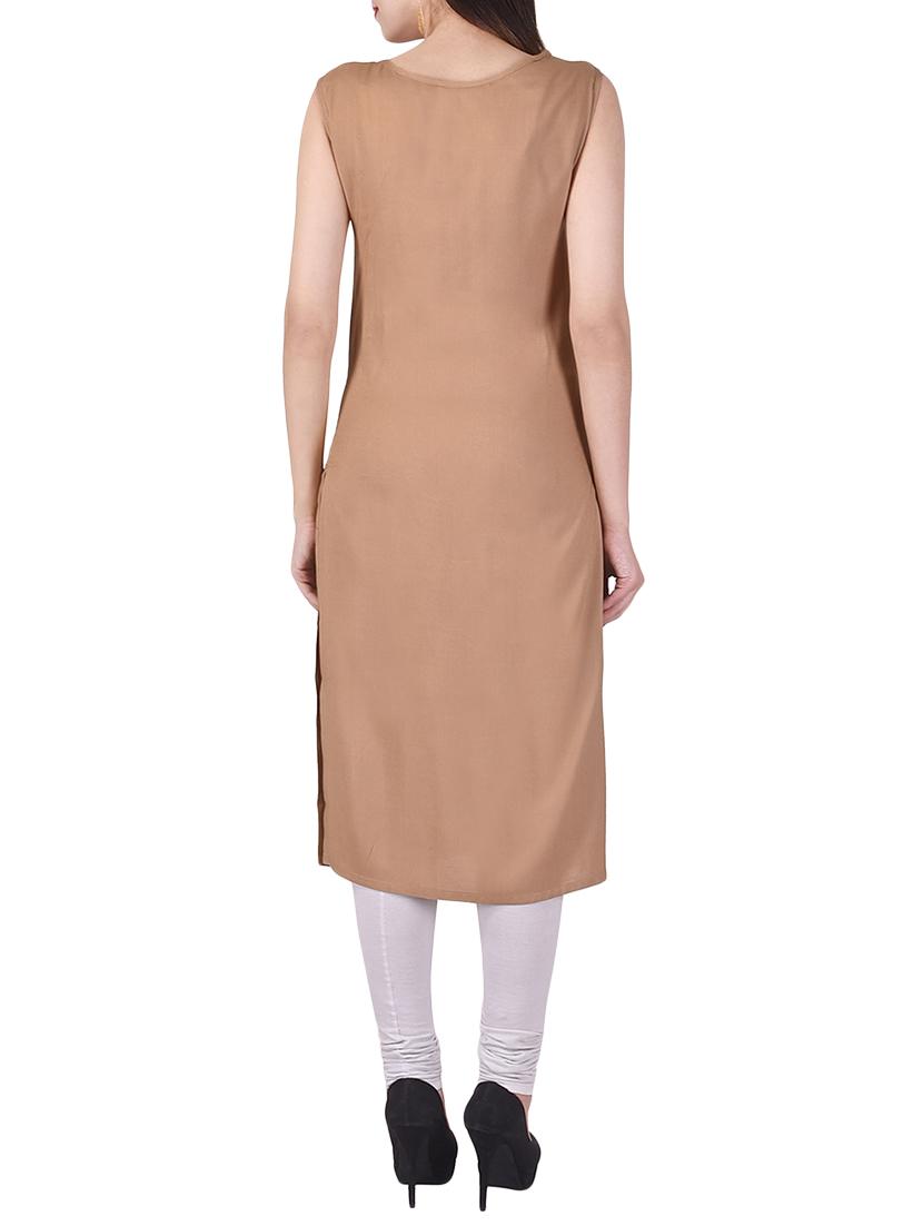 beige rayon solid kurta - 15048397 - Zoom Image - 3