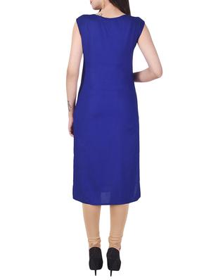 blue rayon solid kurta - 15048398 - Standard Image - 3